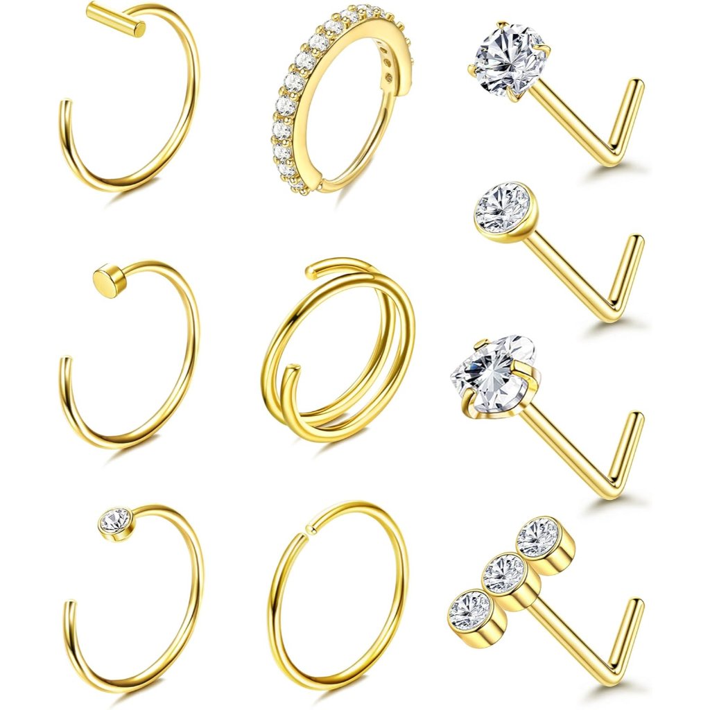 14k Gold Filled Nose Ring Studs 20g Nose Rings Hoops Stud 316l Stainless Steel N